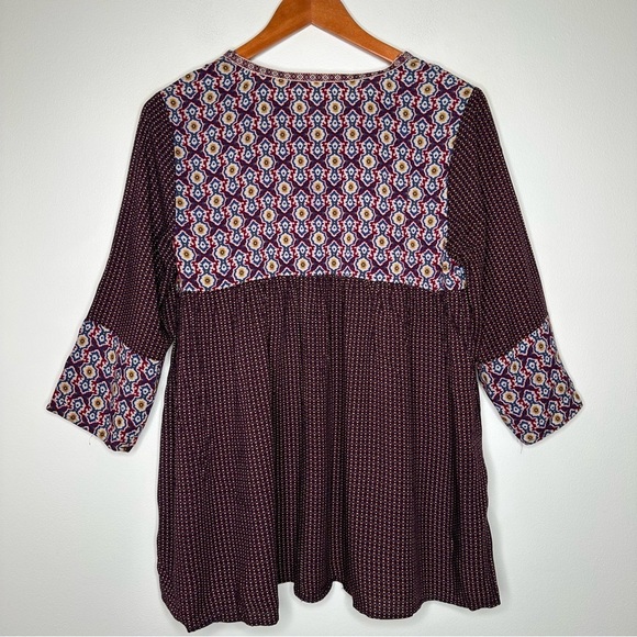 Umgee Burgundy Embroidered 3/4 Sleeves Boho Top Size Small - Picture 9 of 11